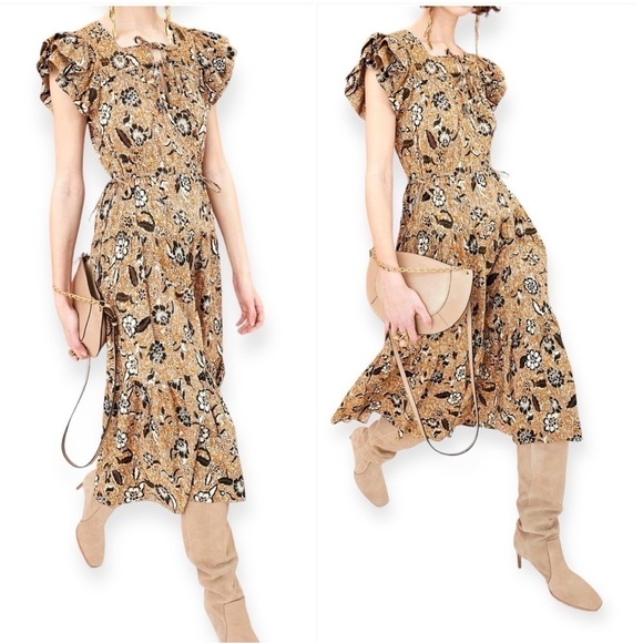 New with tag, ULLA JOHNSON Zuma Printed Tie-front Midi Dress In Amber Size 2 - Picture 16 of 16